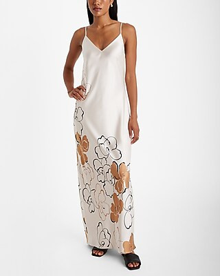 Floral Satin V-Neck Maxi Downtown Cami Slip Dress | Express