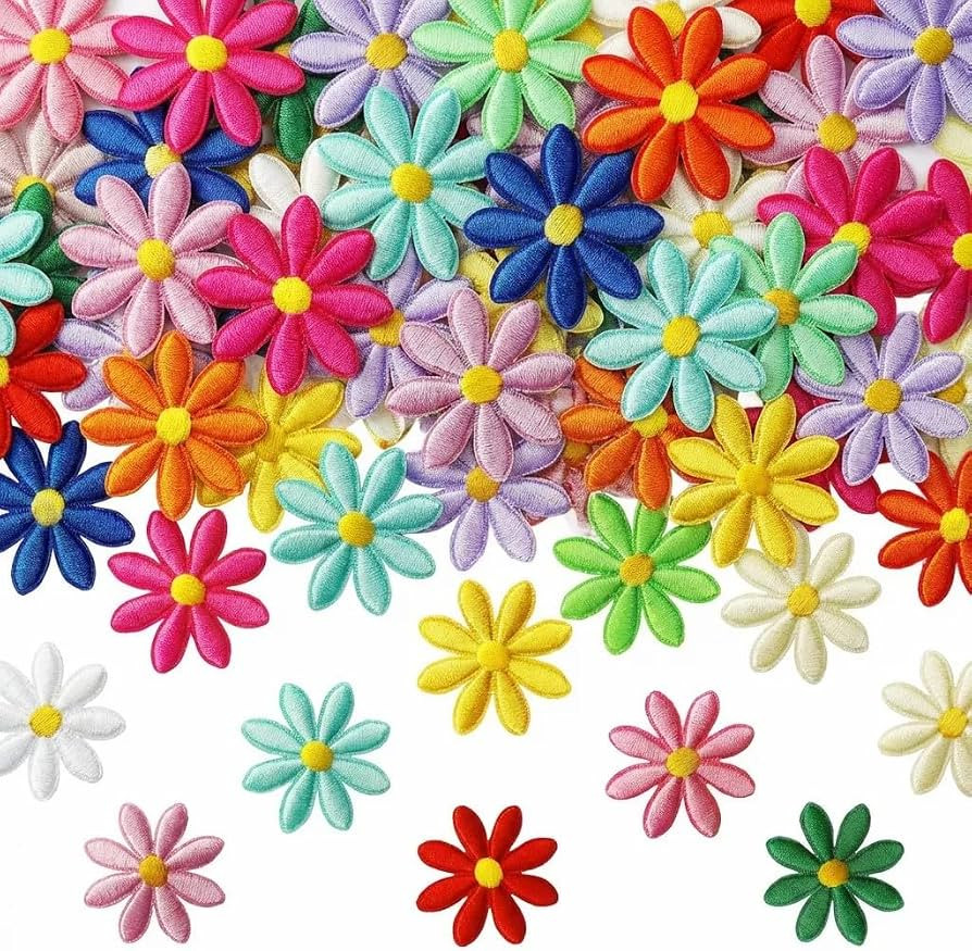 32Pcs Iron On Patches - 16 Colors Daisy Flower, Mood-Inspired Flower Iron On Patches Embroidery f... | Amazon (US)