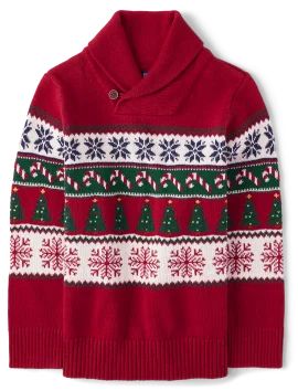 Boys Matching Family Long Sleeve Christmas Fairisle Shawl Sweater | The Children's Place  - CLASS... | The Children's Place