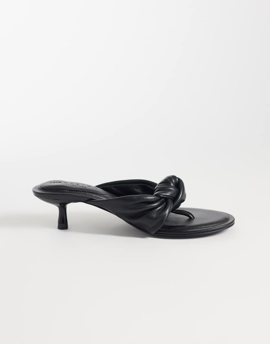ASOS DESIGN Heartbreak premium knotted heeled flip flops in black leather | ASOS (Global)