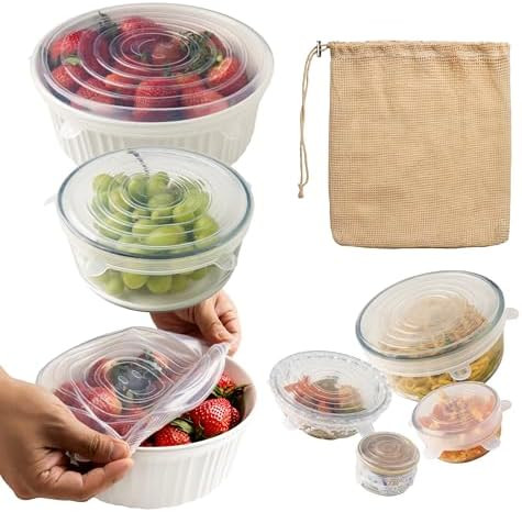 6 PCS Reusable Silicone Stretch Lids for Food Storage- Leakproof, Heat-Resistant Replacement Lids... | Amazon (US)
