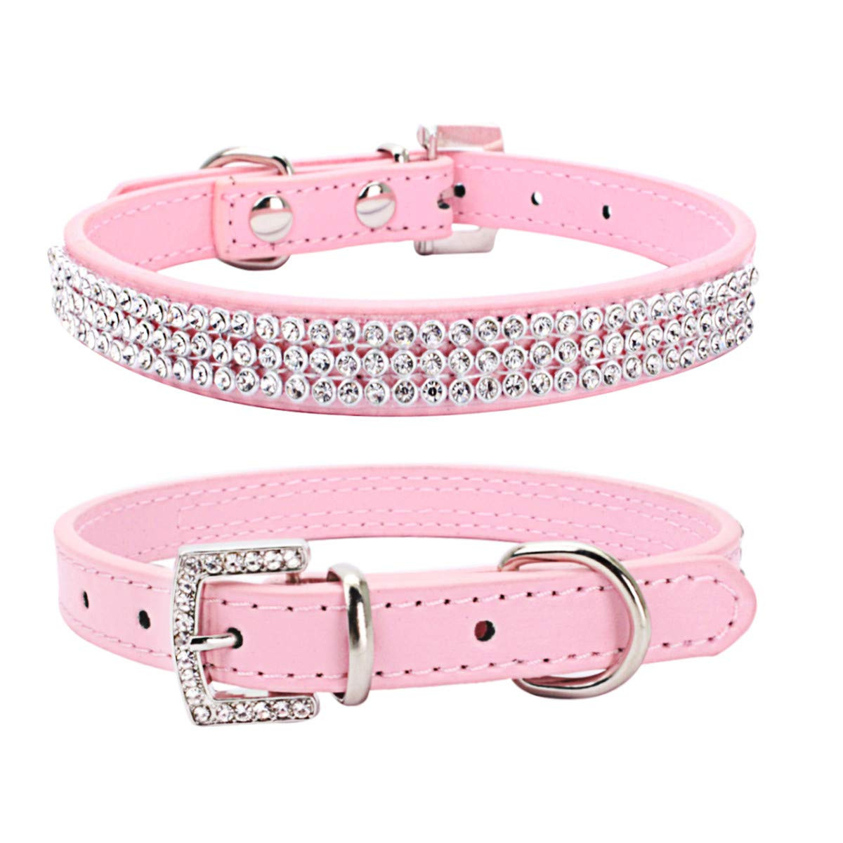 THAIN Basic Adjustable Dog Cat Collar Bling Rhinestones Shing Diamonds PU Leather with Rhinestone... | Amazon (US)