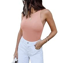 REORIA Women’s Sexy Sleeveless Racer Back Halter Neck Bodysuit Tank Tops | Amazon (US)