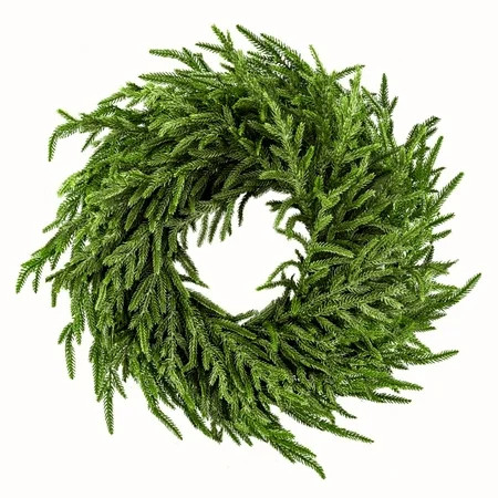 24" Norfolk Pine Wreath for Front Door, Real Touch Norfolk Pine Wreath Artificial Green Wreath Holiday Decoration for Home Decor | Walmart (US)