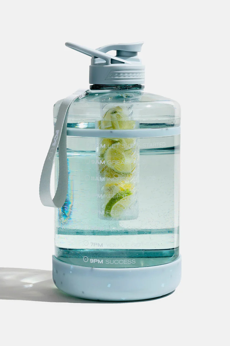 Ready Set Glow Gallon Timer Bottle with Fruit Infuser - Blue Terrazzo | POPFLEX