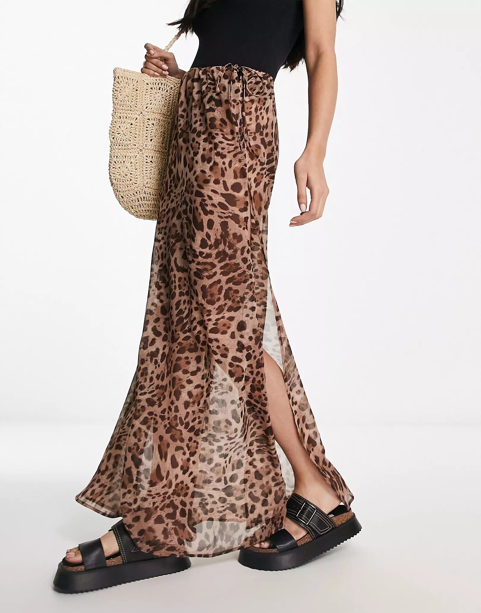 Miss Selfridge beach chiffon leopard tie side maxi skirt | ASOS | ASOS (Global)