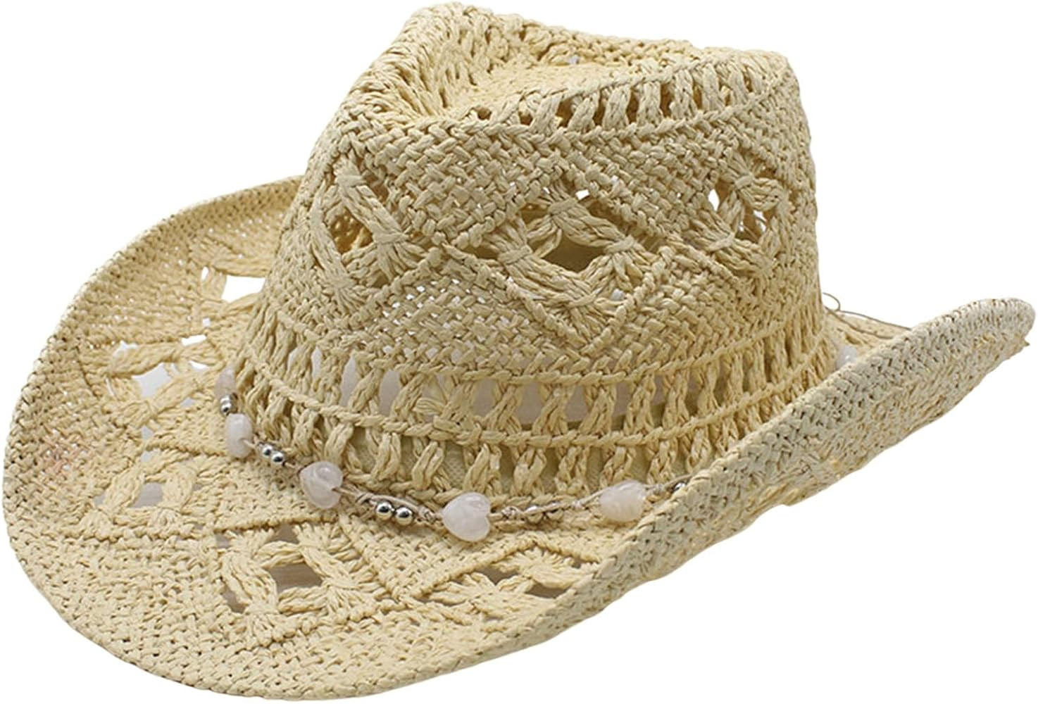 Generisch Cowboy Hut Damen Strohhat Western Stroh Cowgirl Hat Damen Herren Sommer Western Cowboyh... | Amazon (DE)