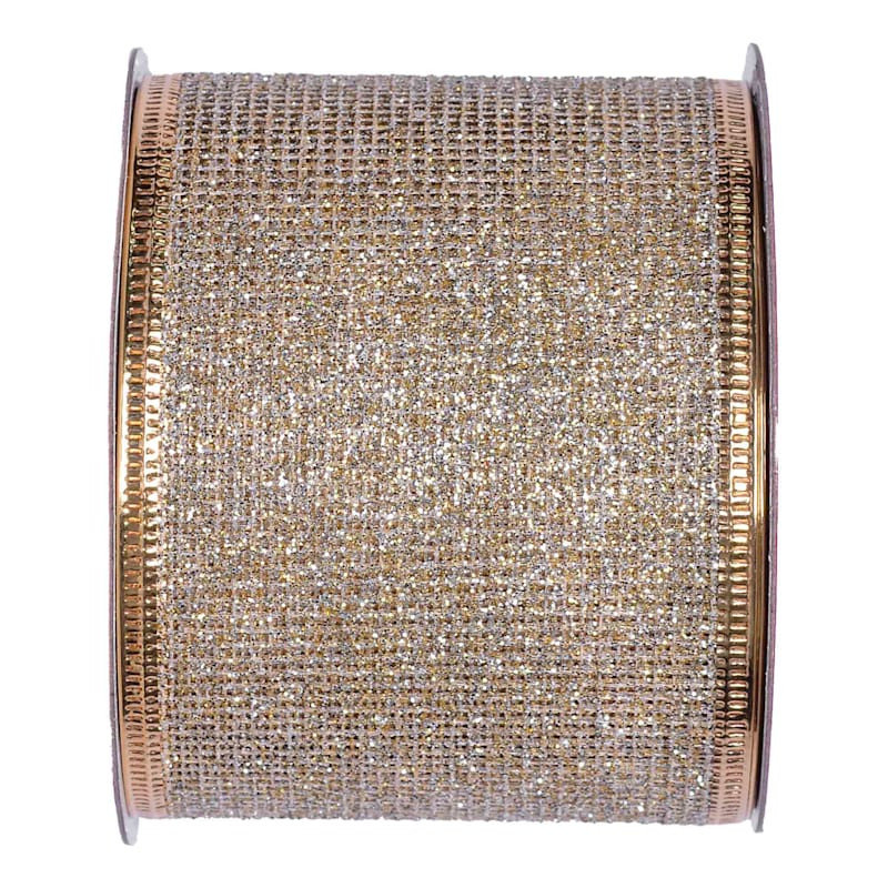 2.5" Champagne Glittered Net Ribbon, 8yd | At Home