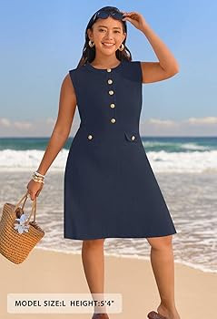MEROKEETY Women's Summer Mini Sweater Dress Sleeveless Elegant Button Business Casual Outfits A L... | Amazon (US)