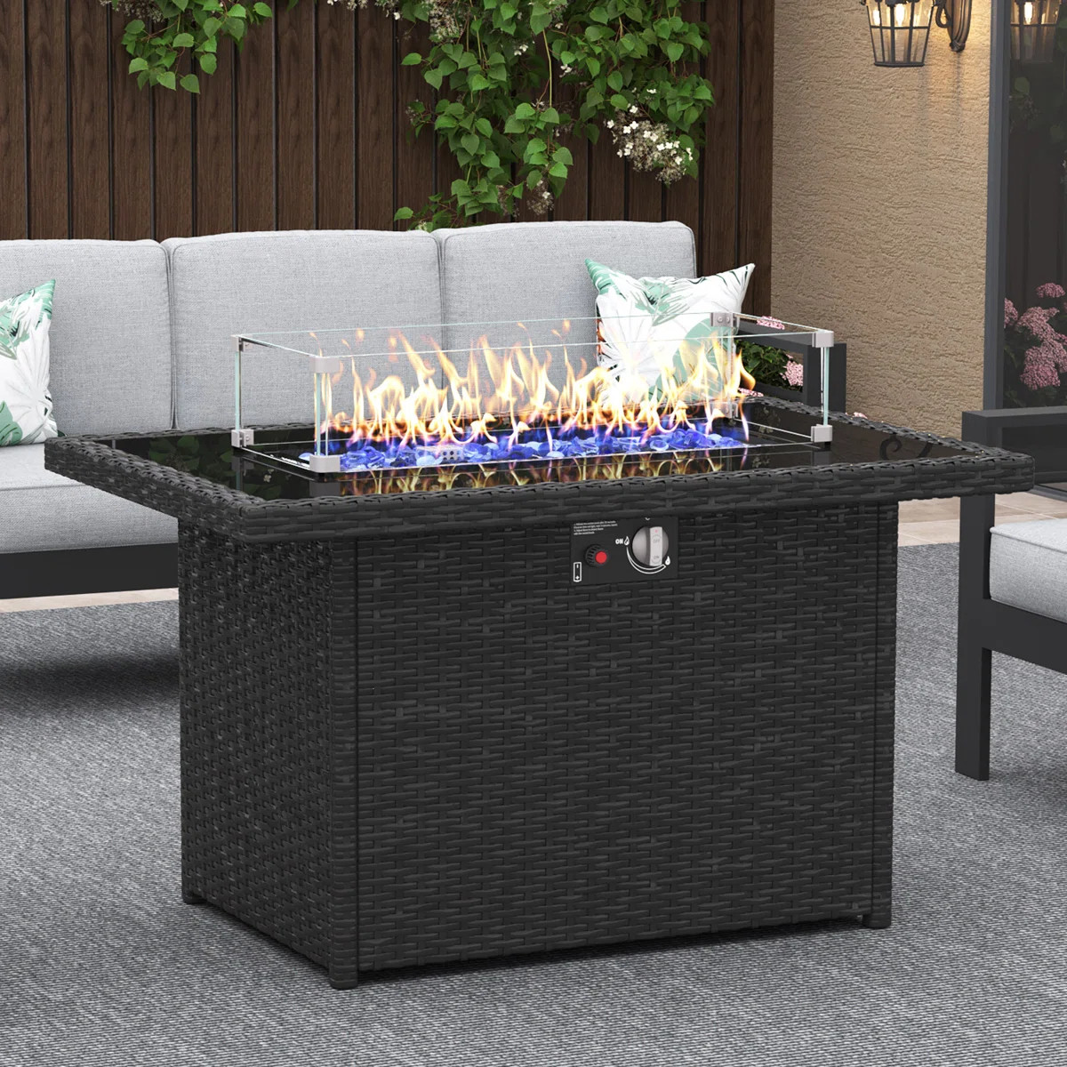 Alturas 44" Propane Gas Fire Pit Table, 55000 Btu Rectangular Fire Pit With Glass Wind Guard For ... | Wayfair North America