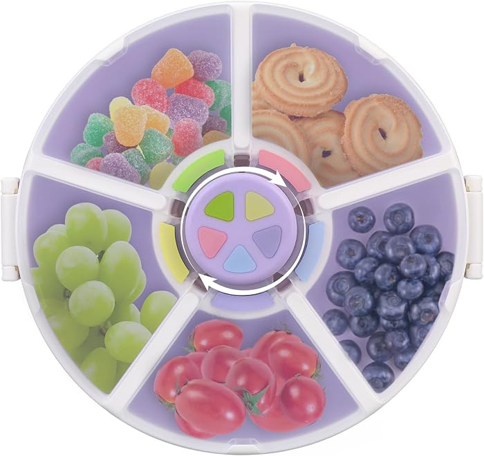 Kids Reusable Rotating Snack Container with 5 Separate Compartments, Color Matching Opening Lid, ... | Amazon (US)