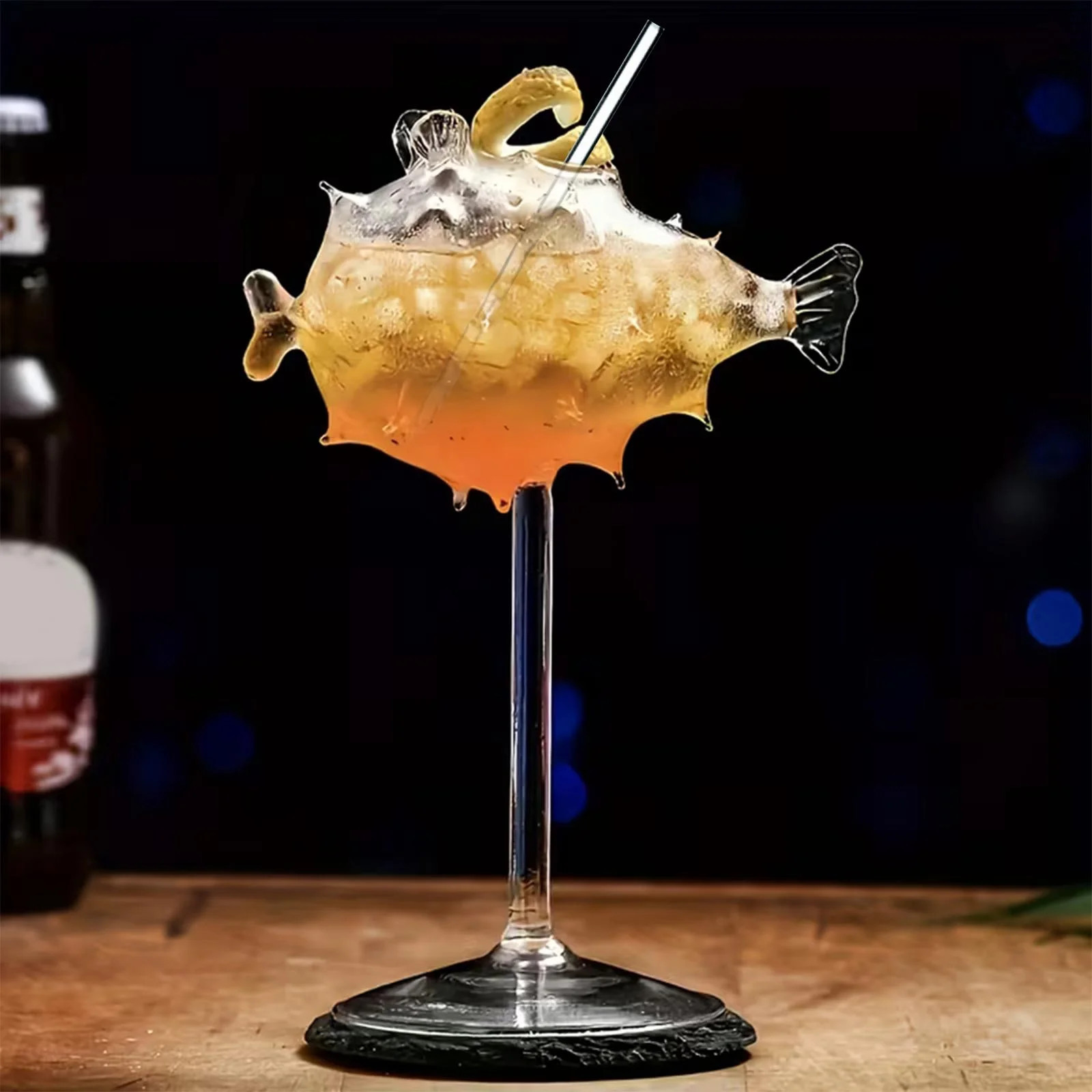Orangide Pufferfish Cocktail Glass, High Footed Glass with Straw, Novelty Bar Glass for Summer Be... | Walmart (US)