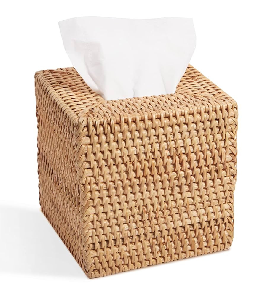 Livelab Rattan Tissue Box Cover, Square Hand Woven Natural Wicker Tissue Box Holder, Decorative F... | Amazon (US)
