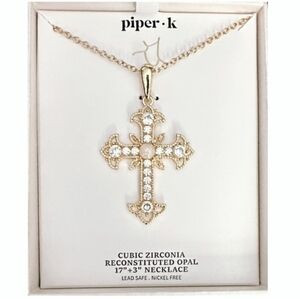 🤍🔹️Piper K 🔹️ Gold Cross  Reconstituted Opal and Cubic Zirconia 17" Necklace | Poshmark