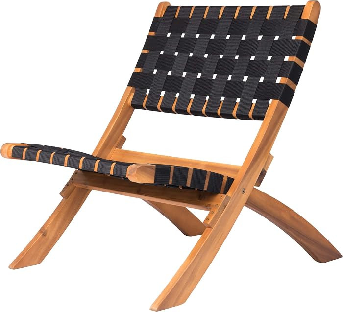62774 Sava Indoor Outdoor Folding Chair Low Slung Portable Seating Solid Acacia Wood Woven Seat &... | Amazon (US)