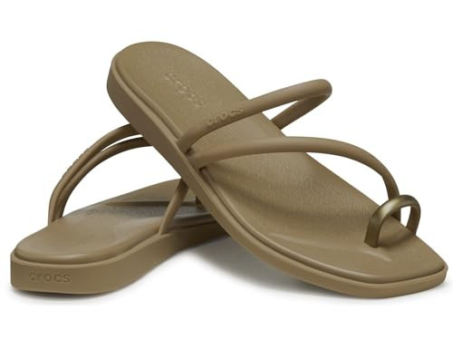 Crocs Women's Miami Toe Loop Sandals Flat, Sepia Metallic, 9 | Amazon (US)