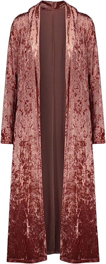 SCOFEEL Women's Solid Velvet Maxi Duster Cardigans Open Front Trench Coat | Amazon (US)