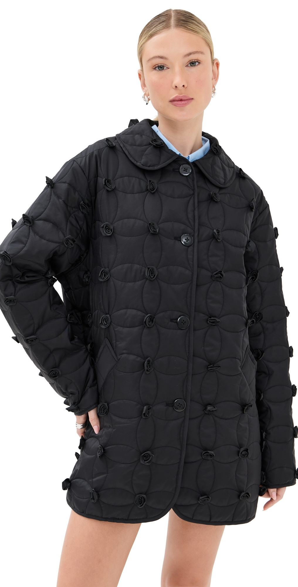 Tanner Fletcher Arnie Nylon Quilted Rosette Jacket Black S | Shopbop