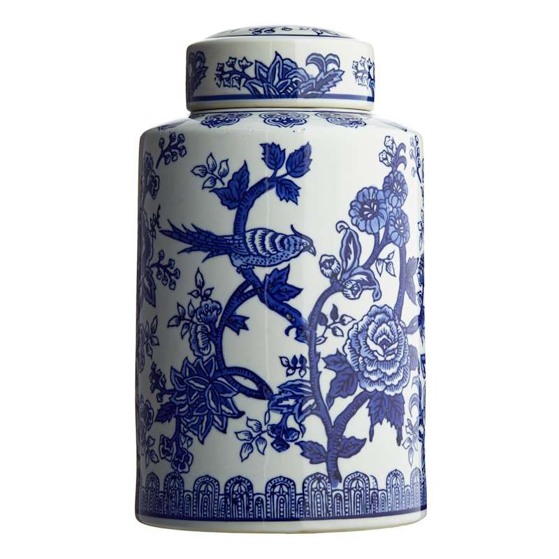 White & Navy Blue Ceramic Vase, 12" | At Home