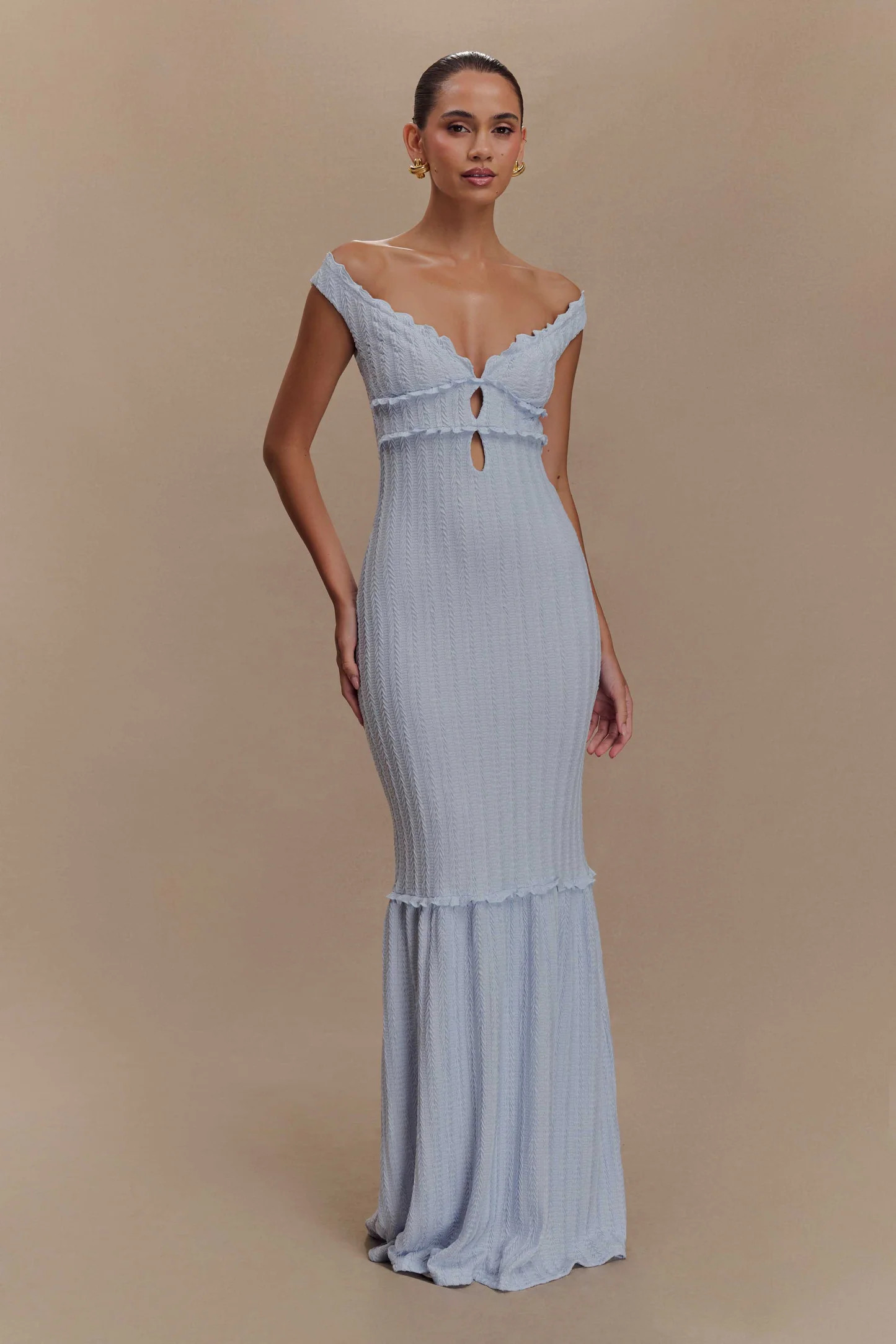 Off Shoulder Maxi Dress - Sky Blue | MESHKI US
