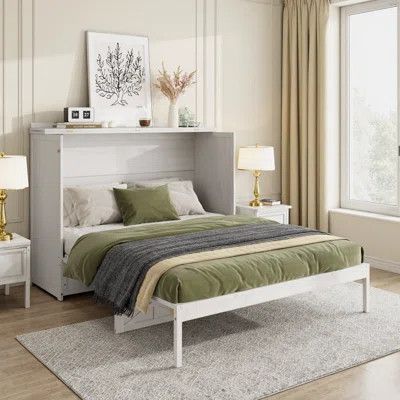 Queen Size Murphy Bed with USB Charging Ports, Large Storage Drawers, and Brushed White Finish – Space-Saving Wall Bed Solution for Modern Homes | Wayfair North America