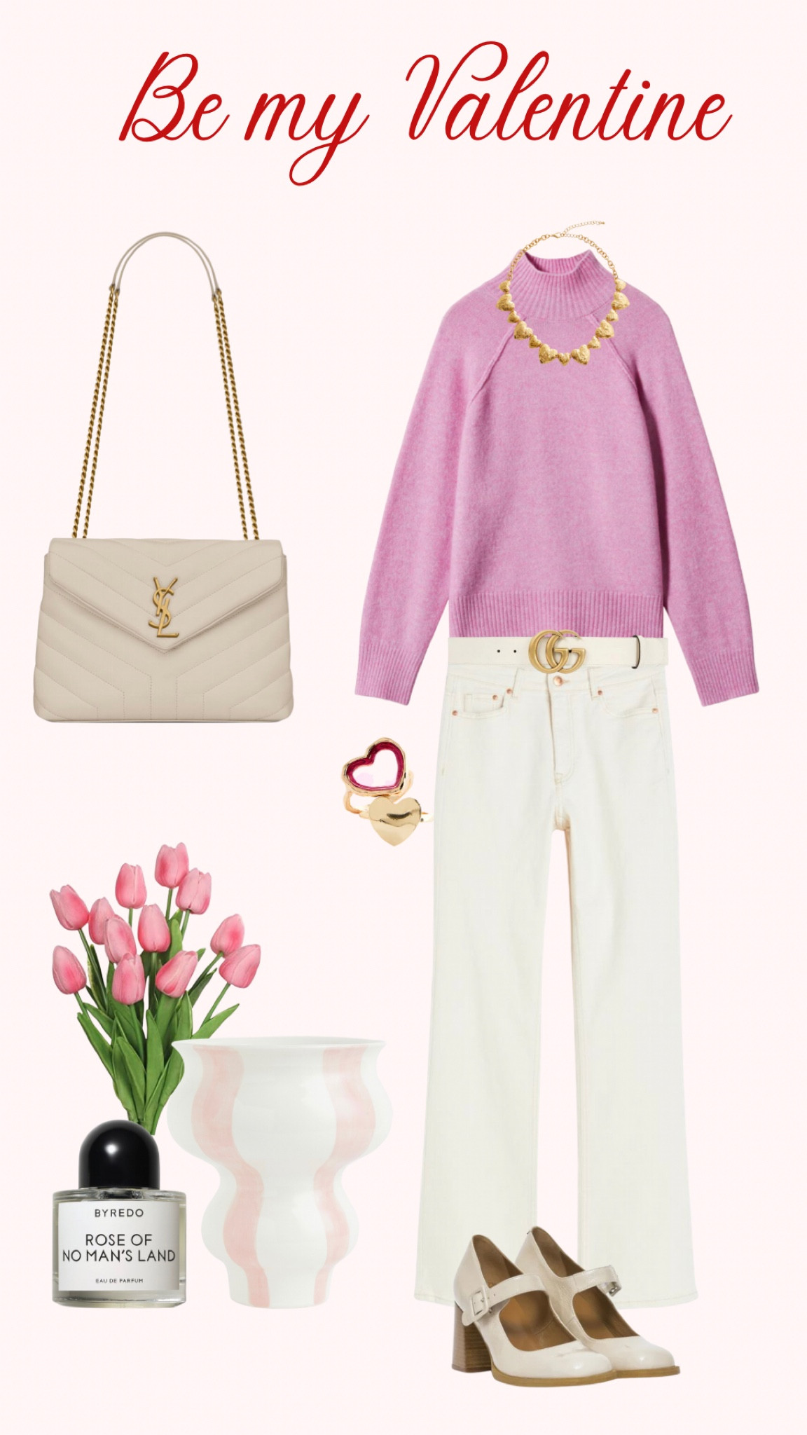 My Valentine’s selection with soft touch of rose tones and flowers. Valentines dinner outfit. Look Saint Valentin. #ysl #saintlaurent #saintlaurentloulou #mango #rosesweater #tulips #ceramicvase #salomes #salomesbabies #babiesshoes  #bootcutjeans #beigejeans #pullrose #byredo #saintvalentin #valentinesday

#LTKstyletip #LTKshoecrush #LTKunder100