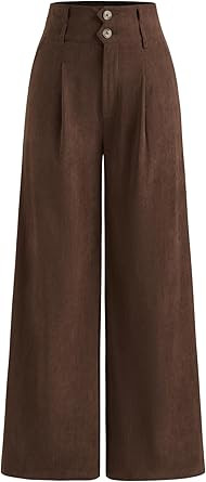 CIDER Corduroy Pants Women Wide Leg Trousers High Waist Pleated Double Button Pocket High Waist C... | Amazon (US)