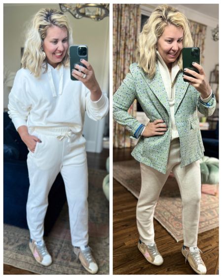 Travel outfit inspo… a save and a splurge! 

Throw a blazer on top of a lounge set for a perfectly polished look that comfy and cute!

I’m in M top and S bottom in Target version 
I’m in S top and S bottom in Varley version




#LTKstyletip #LTKtravel #LTKFind