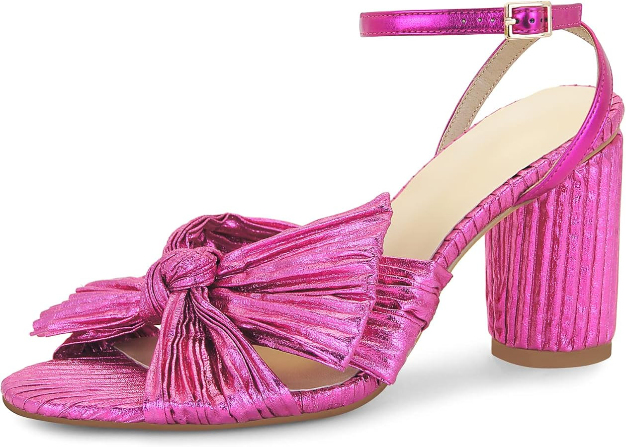 MICIFA Women's Bow Knot Heeled Sandals Open Toe High Block Ankle Strap Chunky Heels Bride Wedding... | Amazon (US)