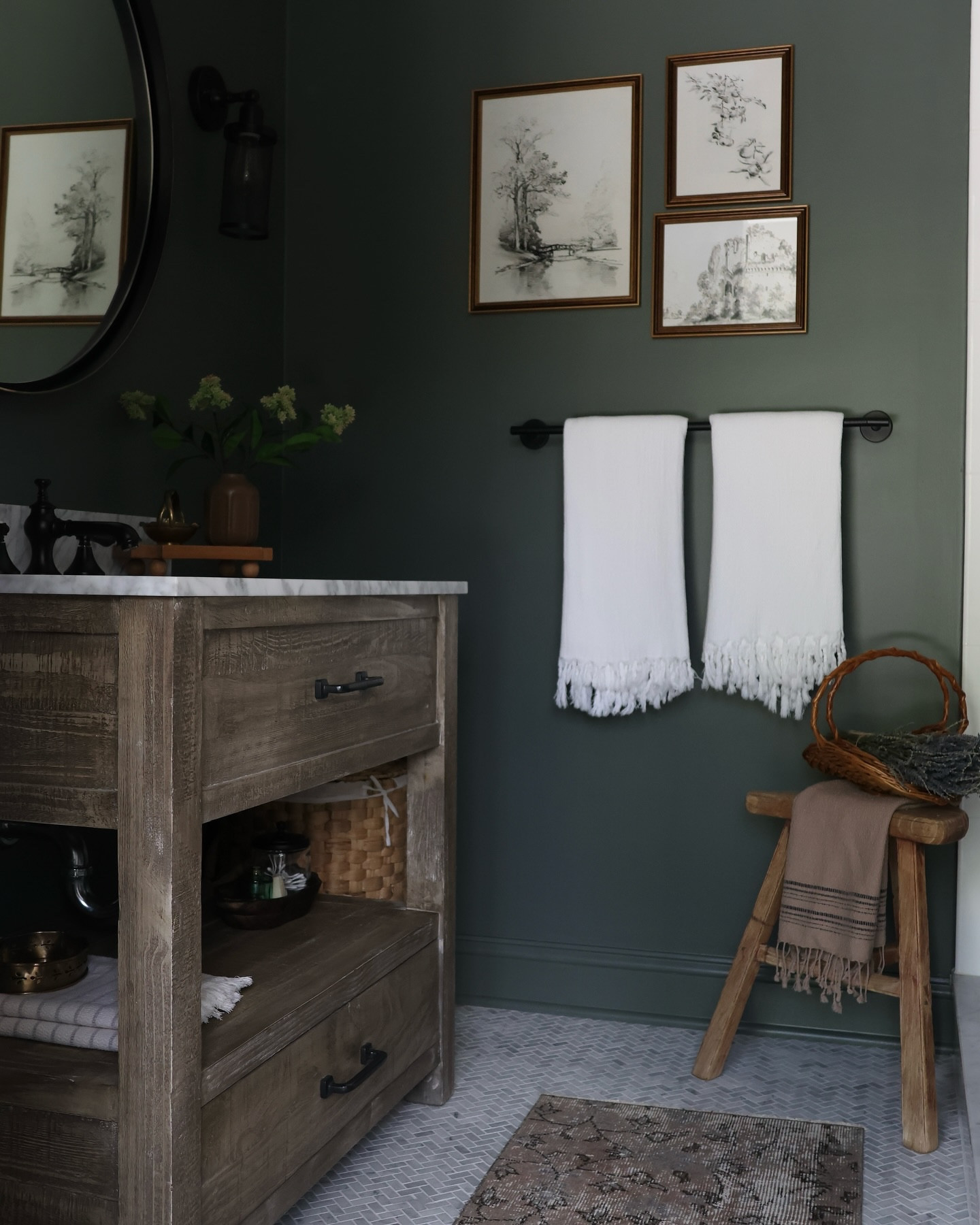 Time for Friday 📸 stills! 

This little no-demo reno totally helped to breathe some life and character into this bathroom! It used to be all gray and white (the millennial way 🤪), but now this space feels charming and elevated with the most perfect moody green paint color and the dreamiest wallpaper. Added a few brass touches with vintage-style frames and new wall plates to pull it all together—and I’m absolutely loving the vibe. Just goes to show, small changes can make a big difference! 💚

Btw, this space is small so it was very hard to shoot — I’ll be stretching until further notice 🤣

_________________________________________

FOLLOW @colettemarieinteriors for more design inspo & SAVE for your next project 🤎

↑ SHOP my LTK account 🔗 in bio
_________________________________________

Bathroom Refresh | Before and After | Rustic Vintage Style | Power of Paint | Small Space Design | Collected Decor | Bathroom Inspo | Bathroom Design | Peel & Stick Wallpaper | Give Me All The Character and Charm | Transitional Design | Interior Photography