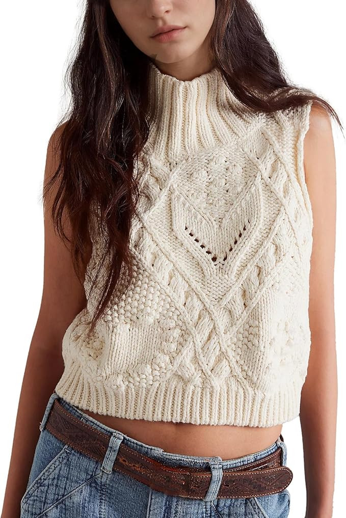 Womens Turtleneck Sweater Vest Crochet Cable Knit Sleeveless Vest Tops Casual Summer Boho Chunky ... | Amazon (US)