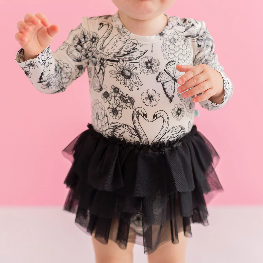 Swan Floral White Girl Tulle Onesie | Junie | Posh Peanut