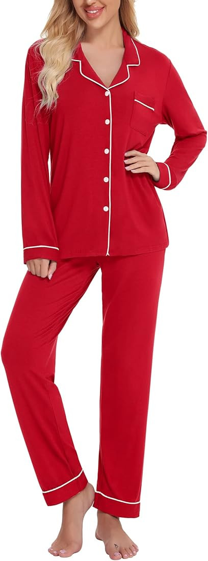 SWOMOG Womens Pajamas Set Long Sleeve Sleepwear Button Down Nightwear Soft Pj Lounge Sets | Amazon (US)