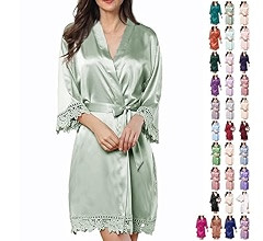 Womens Silk Robe Satin Robe Silky Kimono Lace Bathrobe Sleepwear Wedding For Bridal Bride Bridesmaid Robes | Amazon (US)