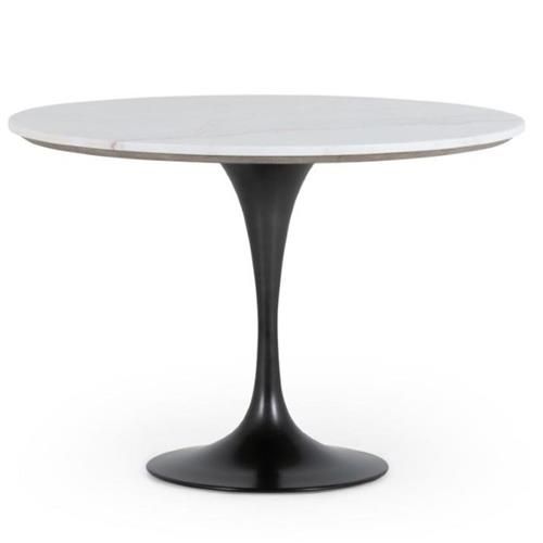 Perry Modern Classic White Marble Top Iron Round Dining Table - Small - 42"W | Kathy Kuo Home