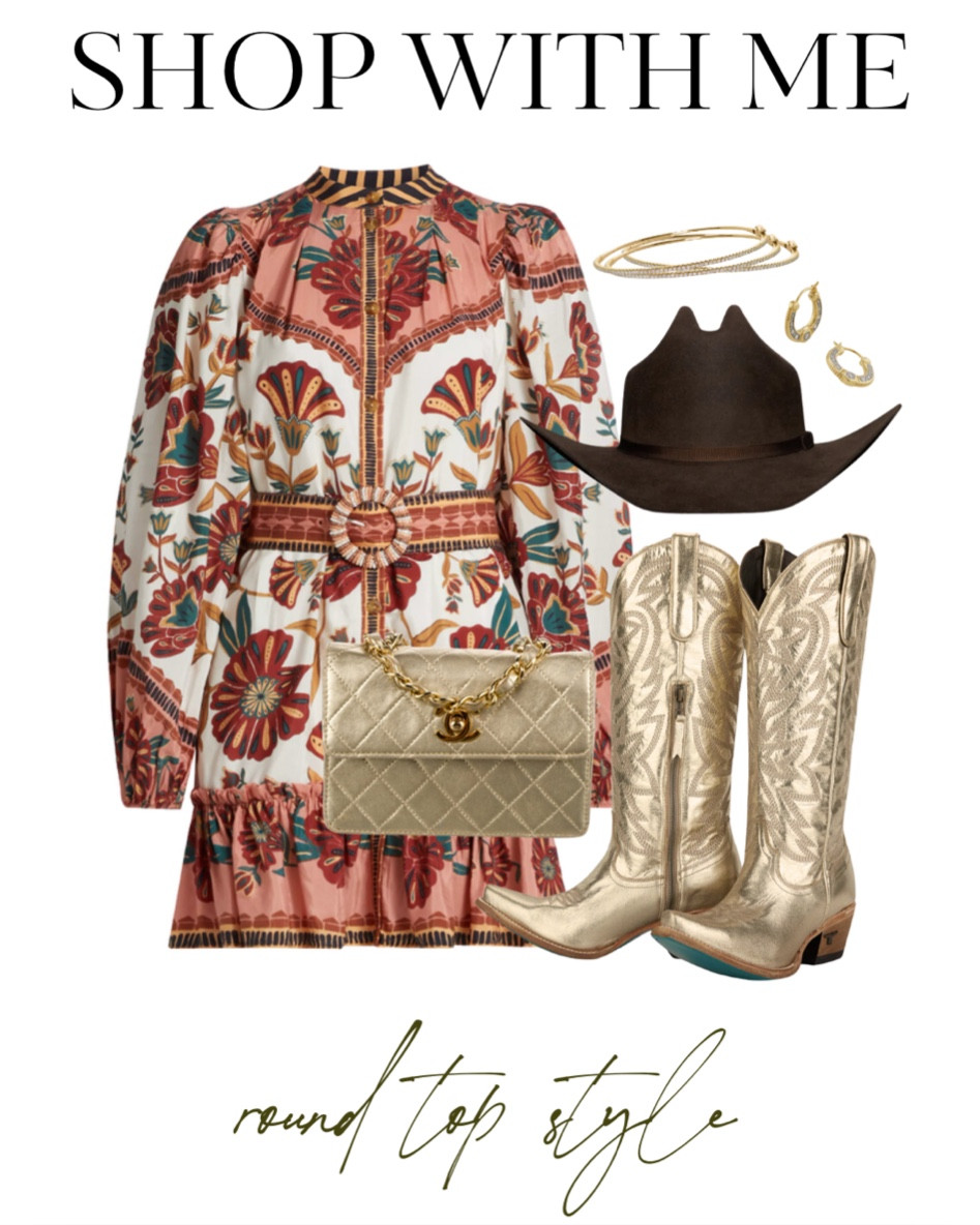 Round Top outfit inspo, Farm Rio, western boots styling, Lane Boots, Tecovas, Chanel, Kendra Scott, Bony Levy, fall fashion

#LTKshoecrush #LTKstyletip