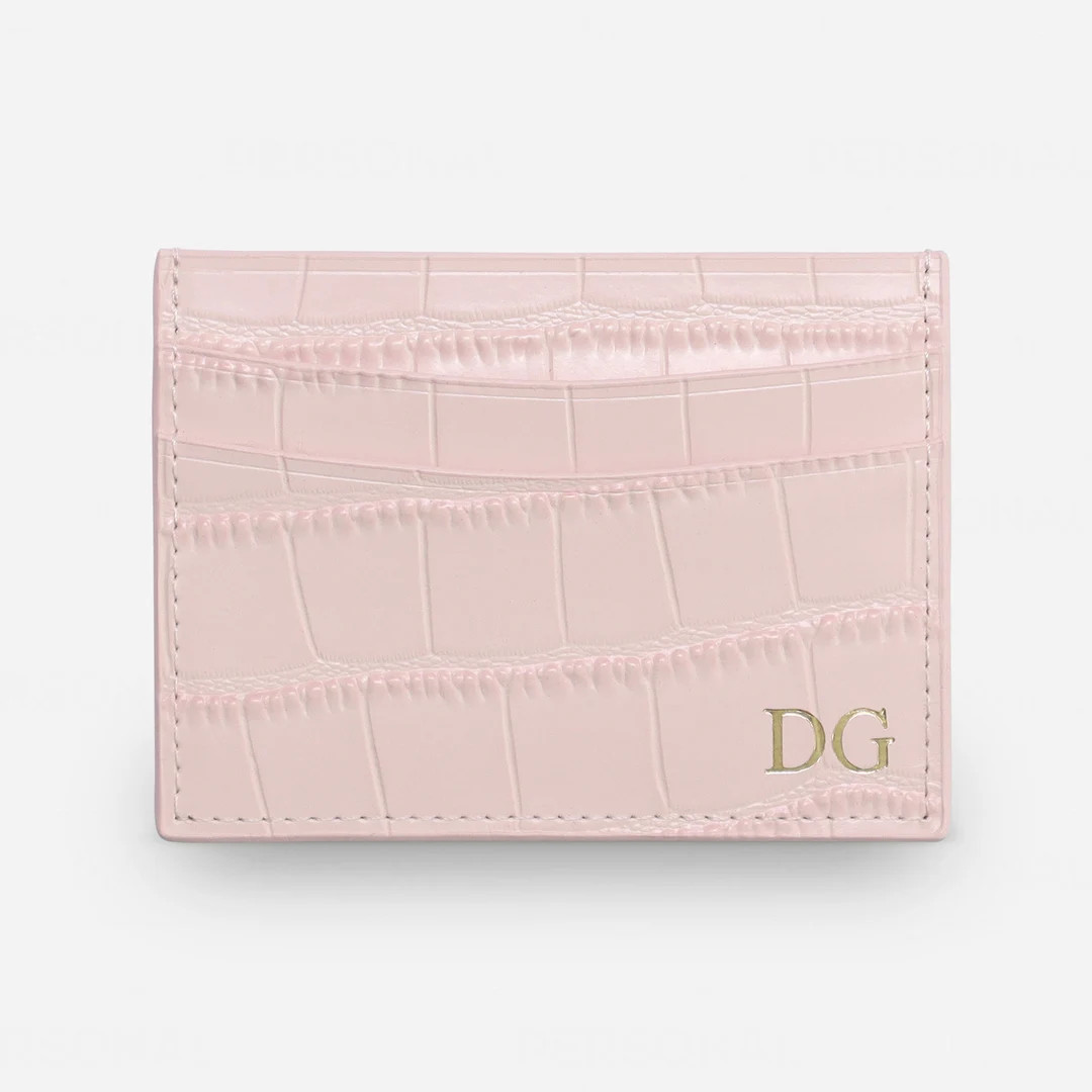 Personalised Croc Leather Card Holder, Pink Leather Monogrammed Credit Card Wallet, Wedding Gift ... | Etsy (US)