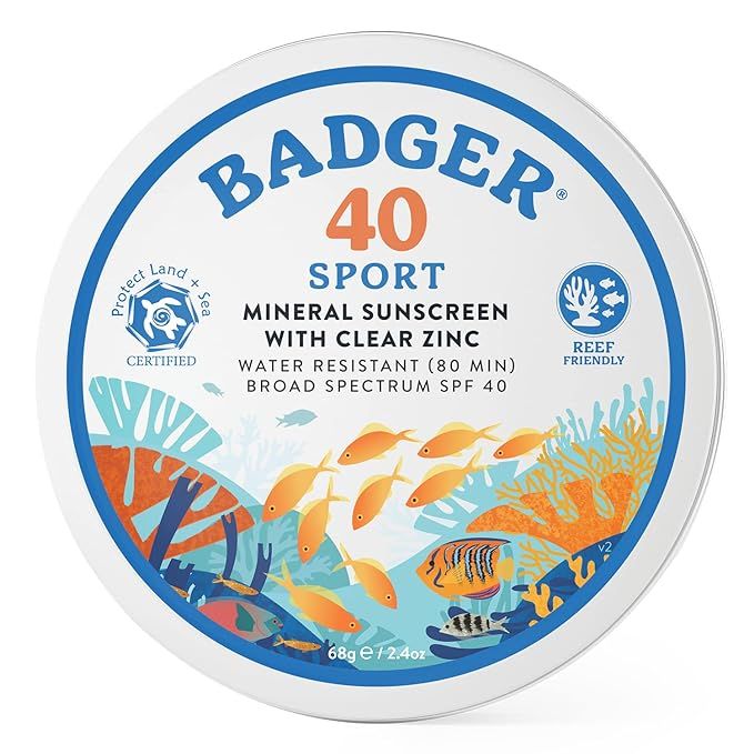 Badger Coral Reef Safe Sunscreen Tin, SPF 40 Zinc Oxide Sunscreen, Broad Spectrum, Water Resistan... | Amazon (US)