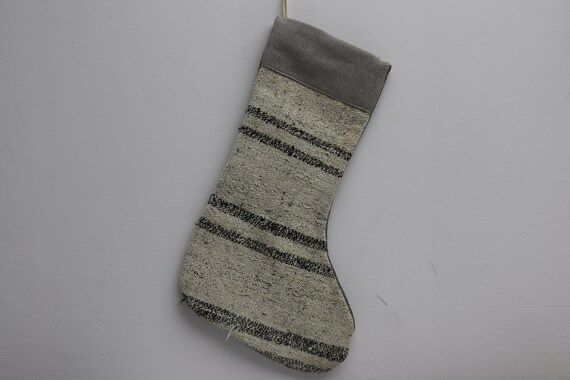 bohemian socks striped natural wool decorative kilim christmas stocking 11x18 christmas decor dec... | Etsy (US)