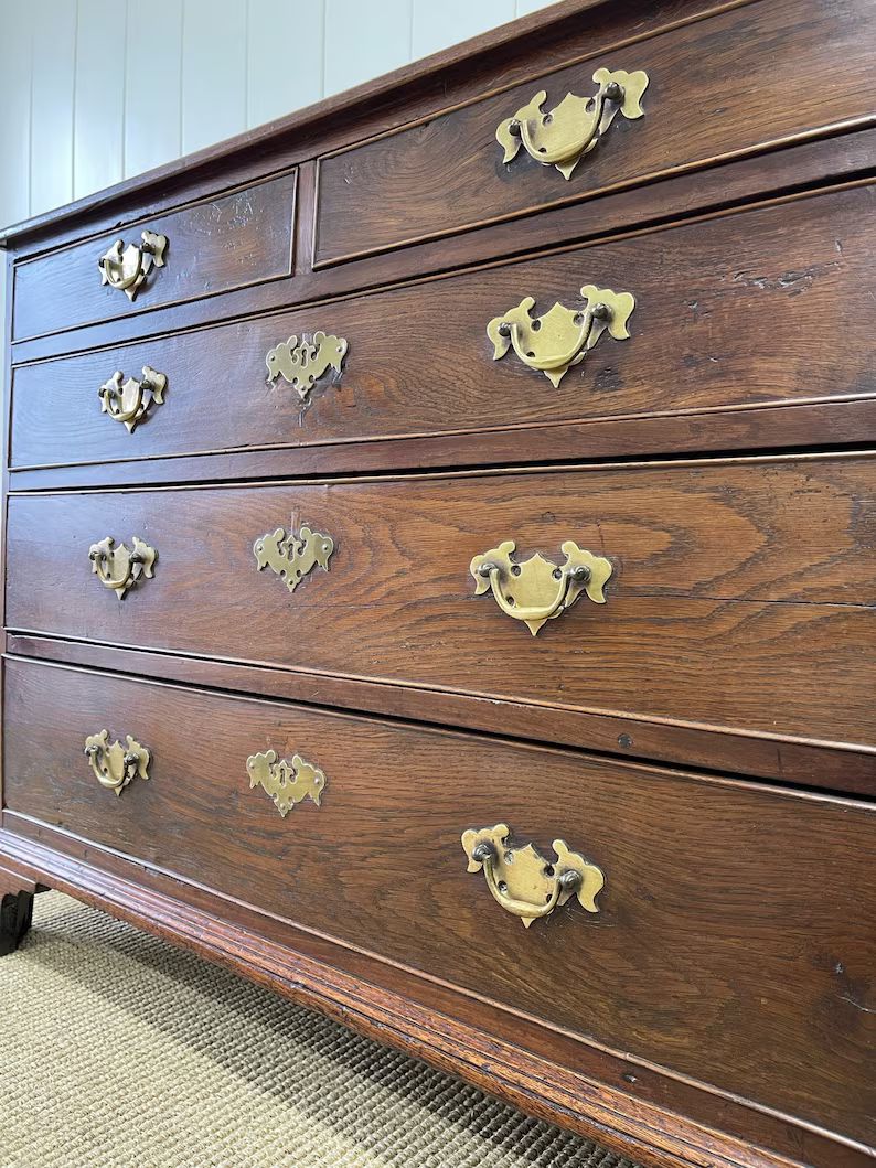 Antique English 18th Century Oak Chest of Drawers With Brasses - Etsy | Etsy (US)