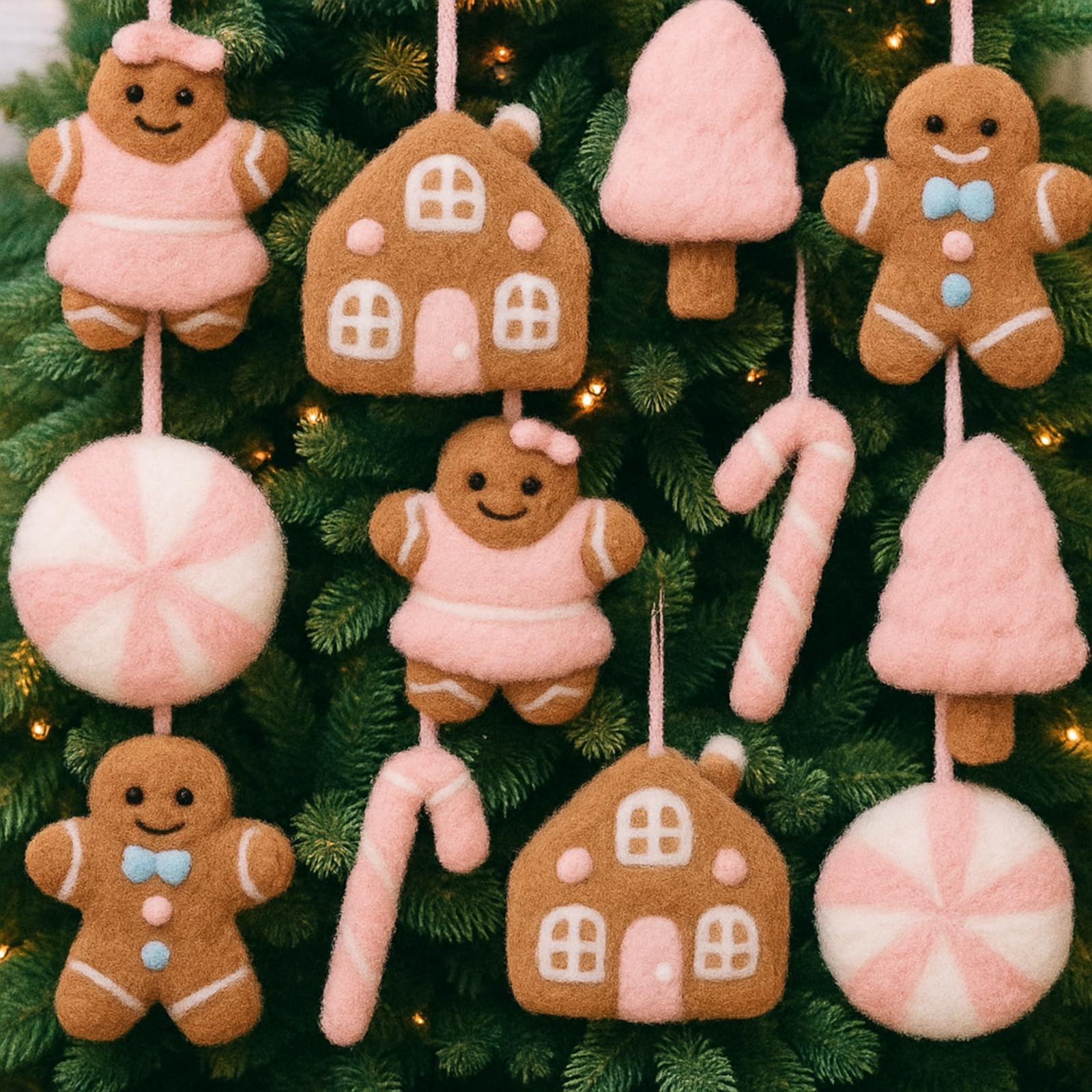 12 Pcs Wool Felt Gingerbread Man Ornaments for Christmas Tree Handmade Felt Gingerbread Man Decorations Assorted Christmas Tree Figurines Hanging Ornaments for Xmas Party Decor 3.15"(Pink) | Amazon (US)
