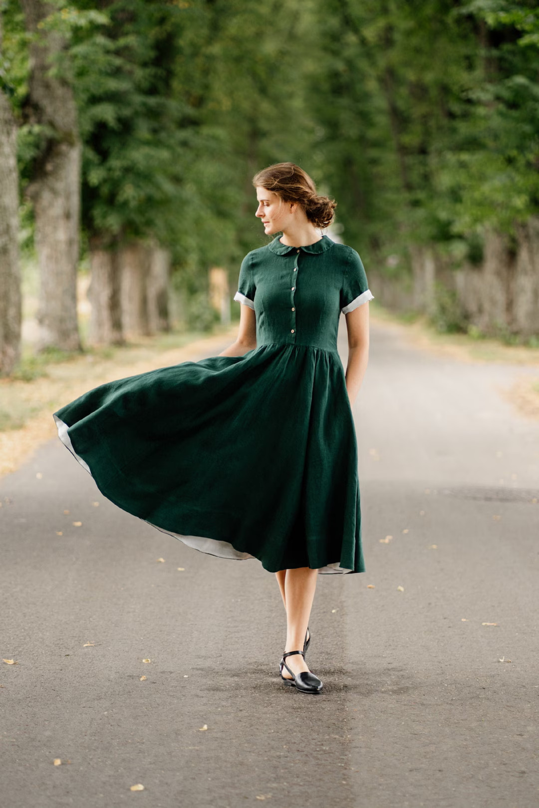 GREEN VICTORIAN DRESS | 50s Peter Pan Collar Dress, Spring Style, Midi Cocktail Dress, Wedding Gu... | Etsy (US)