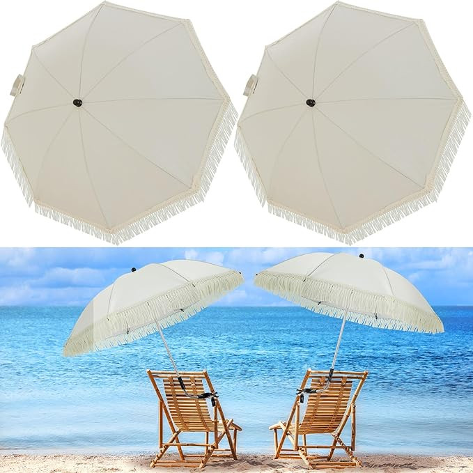 2 Pcs Beach Chair Umbrella Automatic with Universal Adjustable Clamp 44" UPF 50+ Portable Clamp o... | Amazon (US)
