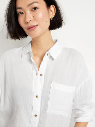 Crinkle Gauze Loose Button-Down Shirt | Old Navy (US)