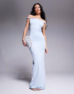 Aria Cove double layered slinky twist strap detail maxi dress in blue | ASOS (Global)