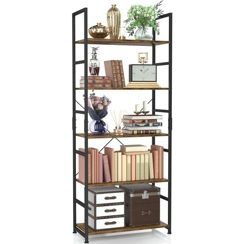 NUMENN 5 Tier Bookshelf, Tall Bookcase Shelf Storage Organizer, Modern Book Shelf for Bedroom, Living Room and Home Office, Vintage | Amazon (US)