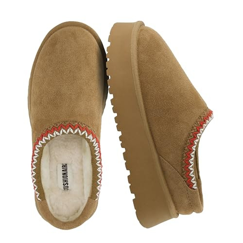 CUSHIONAIRE Kabuki Platform Boots Genuine Suede Fuzzy Mule Slippers for Women with Memory Foam | Indoor/Outdoor Womens Slippers | Wide Widths Available, CHESTNUT 11 | Amazon (US)