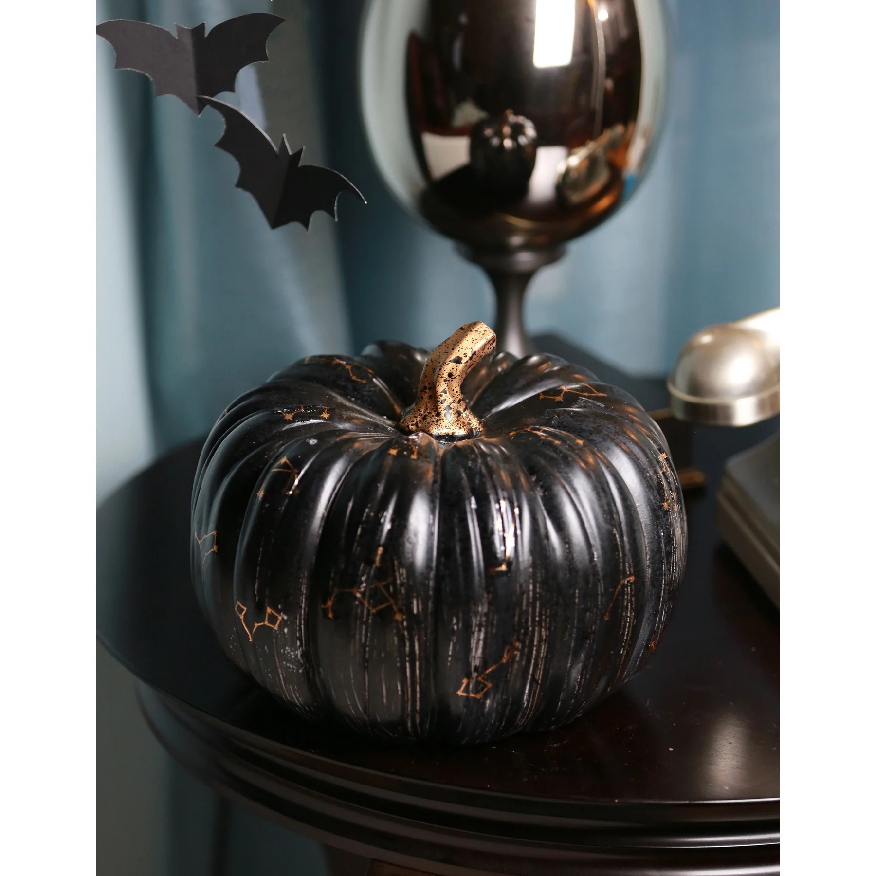 Becki Owens Halloween Pumpkin Decoration - SPOOKY ARTIFICIAL BLACK PUMPKIN with Designs | Bed Bath & Beyond