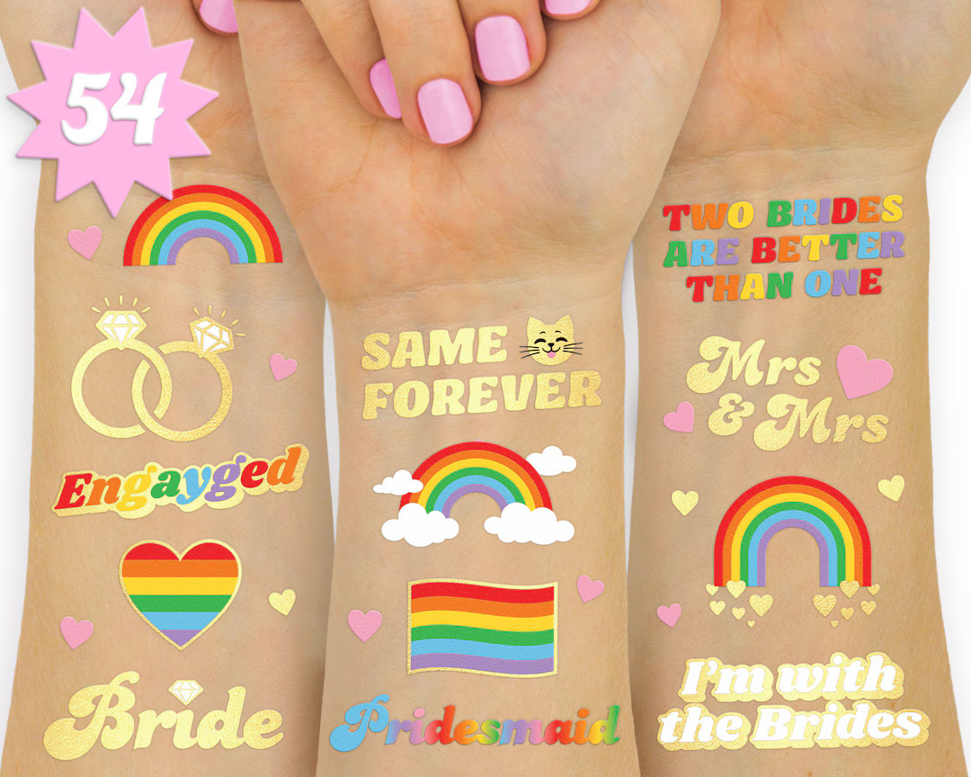 Bride Pride Temporary Tattoos - 54 Glitter Styles | Mrs and Mrs Bach Party Decoration, Bride to B... | Etsy (US)