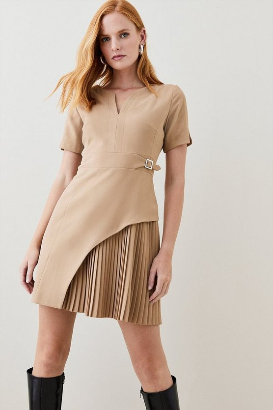 Tailored Military Pleat Short Sleeve Mini Dress | Karen Millen US